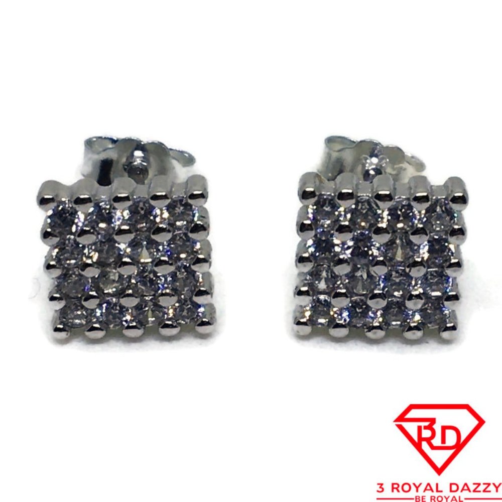 4x4 Square White CZ stud Earring 14k white gold